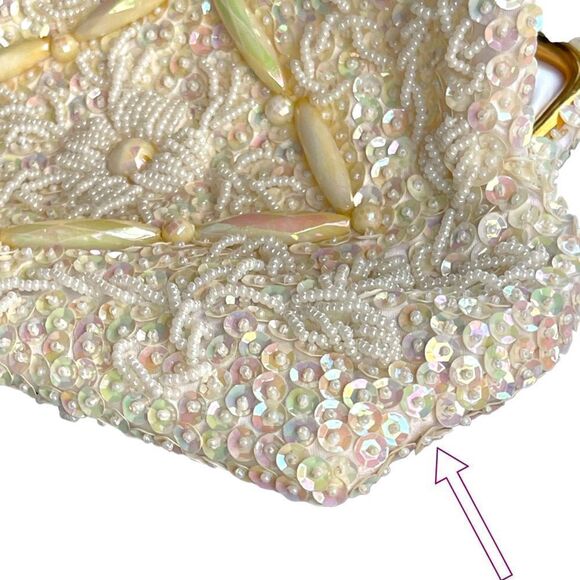 Vintage Opalescent Sequin Seed Bead Kisslock Snake Chain Evening Frame Purse - Picture 15 of 16